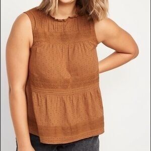 Old Navy Sleeveless Lace-Trim Clip-Dot Swing Blouse 3X EUC